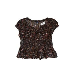 Woman Floral Black Top